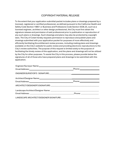 First page of the Copyright Material Release