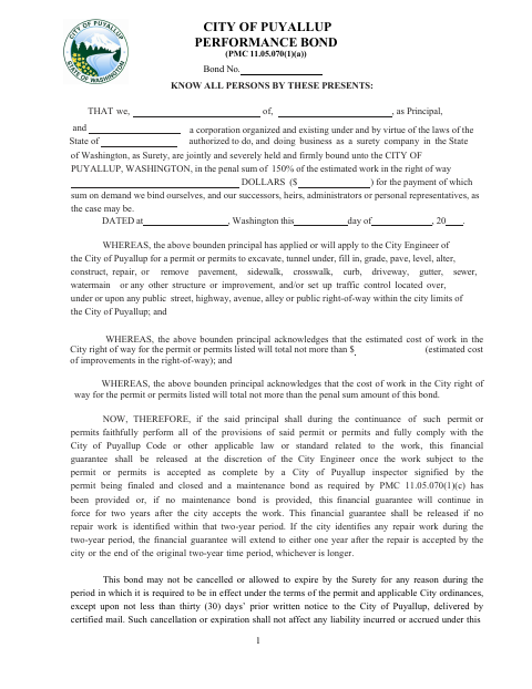 First page of the Performance Bond