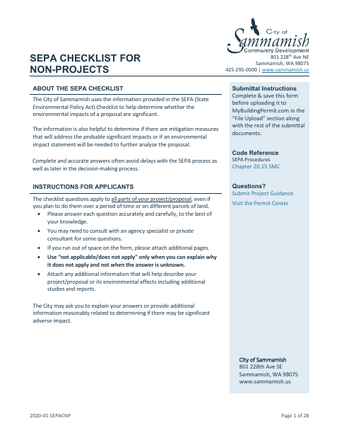First page of the SEPA Checklist for Non-Projects