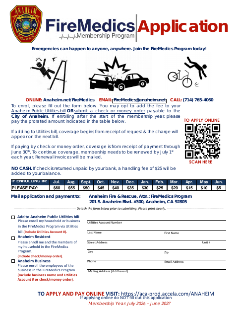First page of the FireMedics Program Application