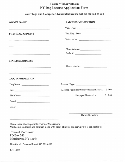First page of the Dog License Application