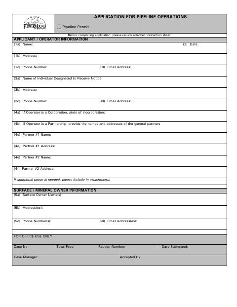 First page of the Pipeline Operations Permit Application