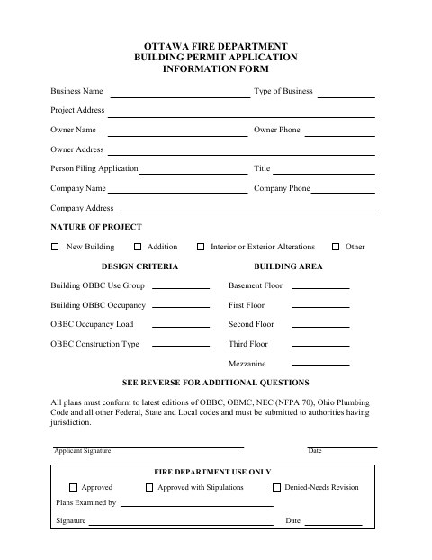 First page of the Building Permit Application Information Form