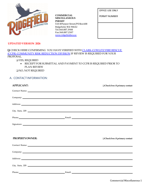 First page of the Commercial Miscellaneous Permit