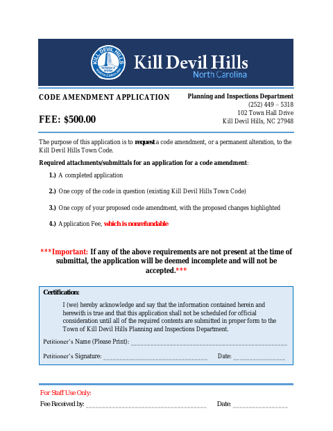 First page of the Code Amendment Application