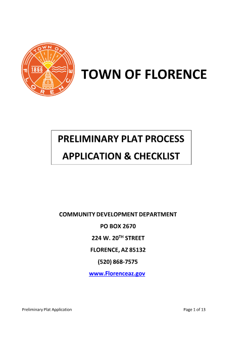 First page of the Preliminary Plat Application