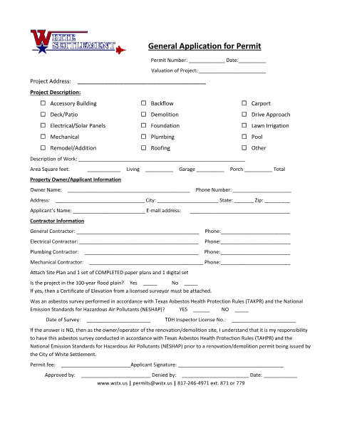 First page of the General Permit Application