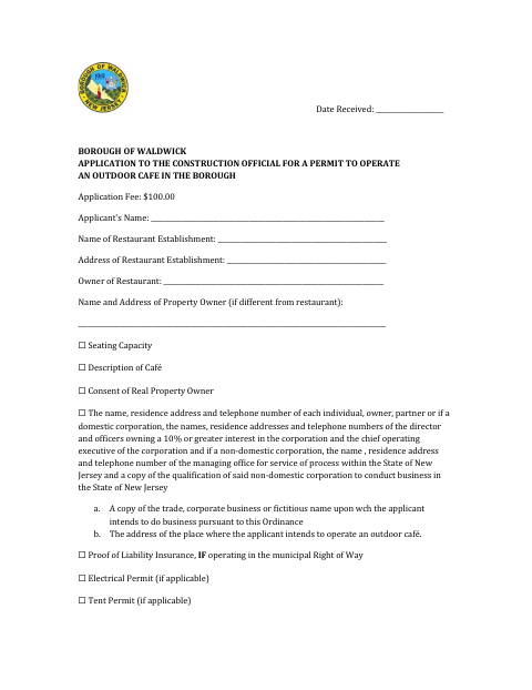 First page of the Outdoor Cafe Permit Application