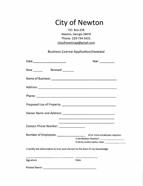 First page of the Business License Application/Renewal