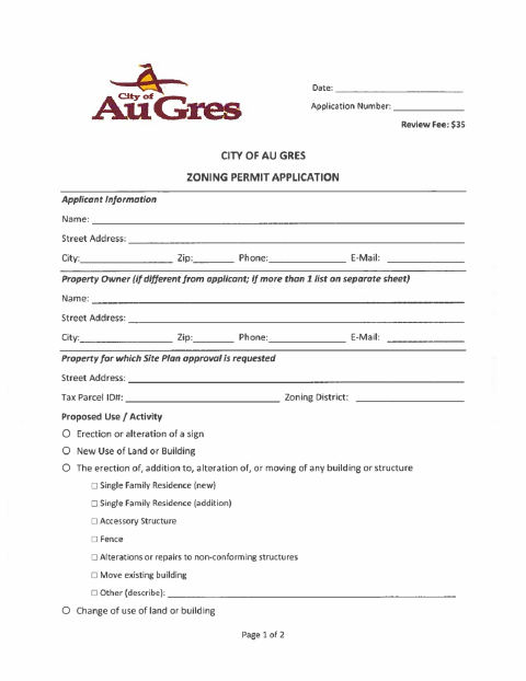 First page of the Zoning Permit Application