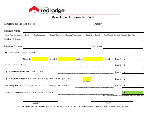 First page of the Resort Tax Transmittal Form