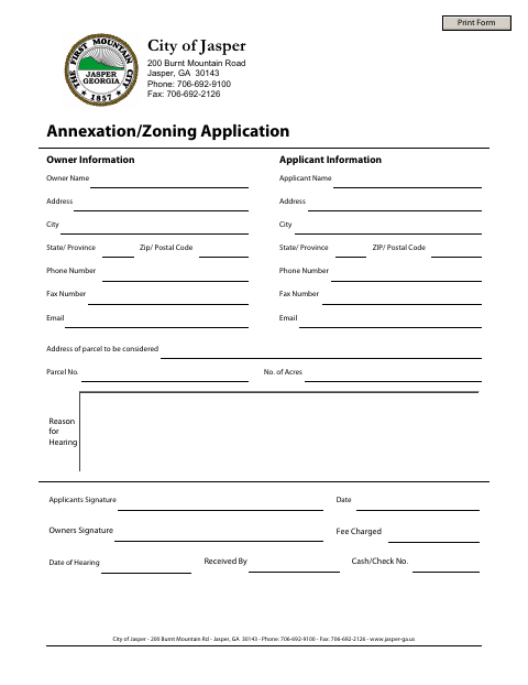 First page of the Annexation/Zoning Application
