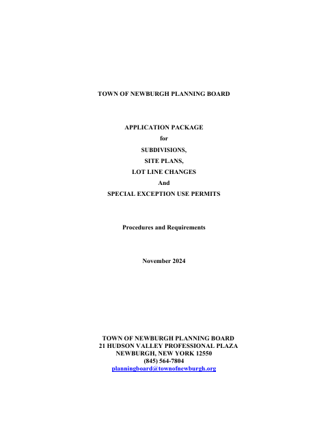 First page of the Planning Board Application Package