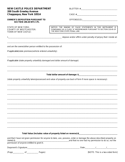First page of the Owner's Deposition