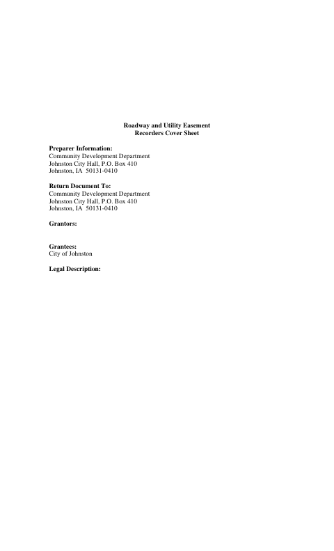 First page of the Roadway and Utility Easement