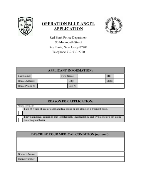 First page of the Operation Blue Angel Application and Agreement