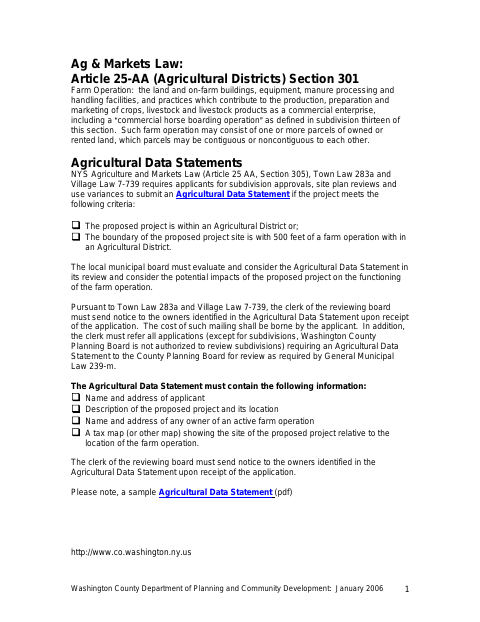 First page of the Agricultural Data Statement