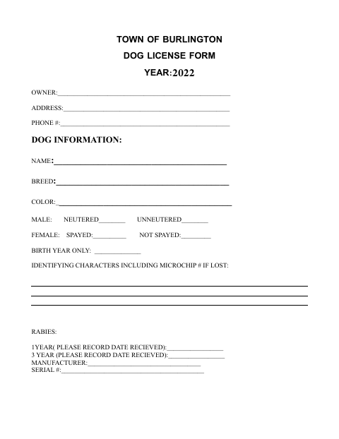 First page of the Dog License Form