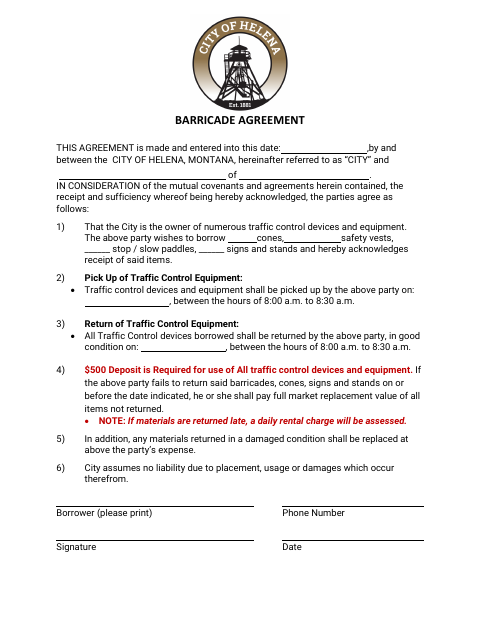 First page of the Barricade Agreement