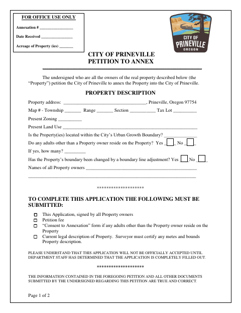 First page of the Petition to Annex