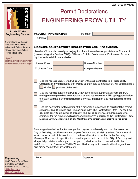 First page of the Permit Declarations