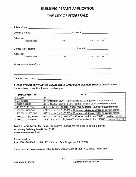 First page of the Standard Building Permit Application