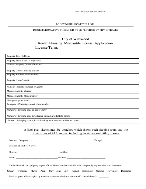 First page of the Rental Housing Mercantile License Application