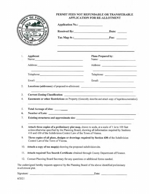 First page of the Re-Allotment Permit Application
