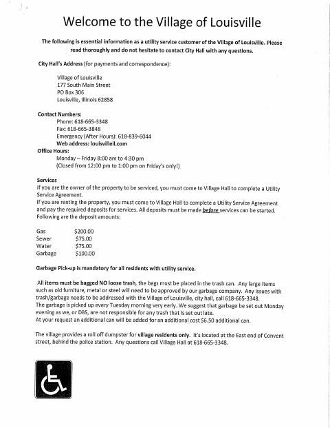 First page of the Utility Service Application