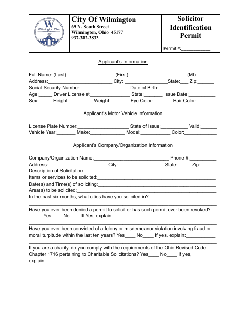 First page of the Solicitor Identification Permit