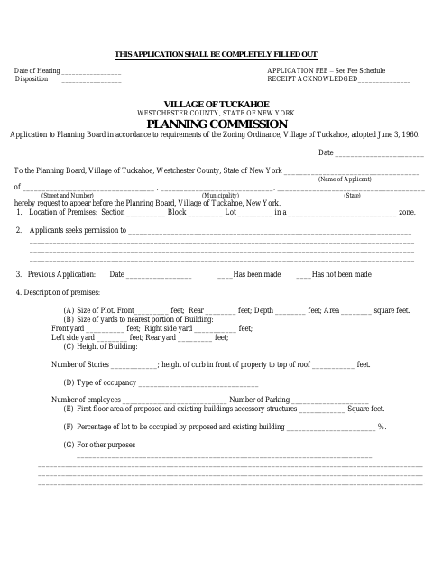First page of the Planning Board Application