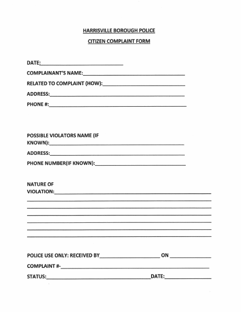 First page of the Police Citizen Complaint Form