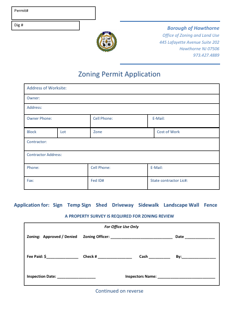 First page of the Zoning Permit Application