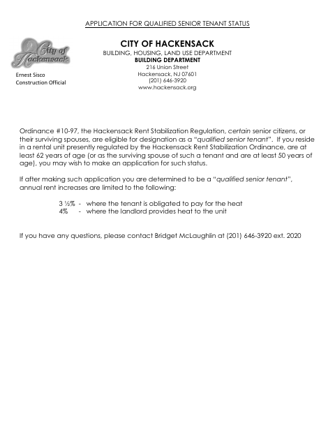 First page of the Application for Qualified Senior Tenant Status