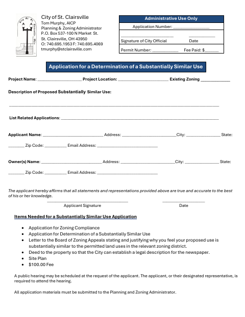 First page of the Application for Determination of a Substantially Similar Use
