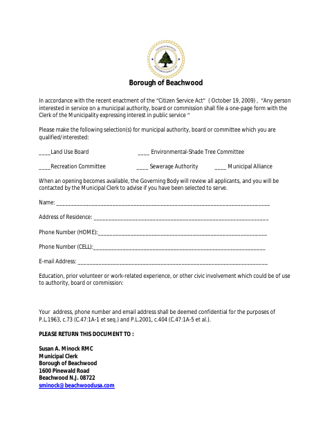 First page of the Citizen Leadership Form