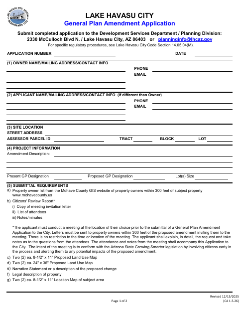First page of the General Plan Amendment Application