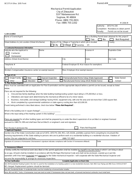 First page of the Mechanical Permit Application