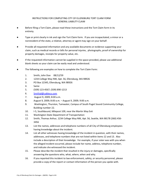 First page of the Claim for Damages
