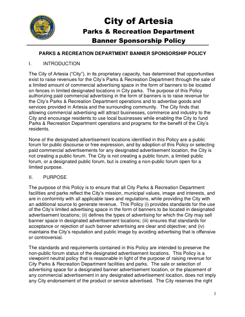 First page of the Banner Sponsorship Application