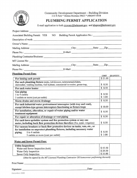 First page of the Plumbing Permit Application