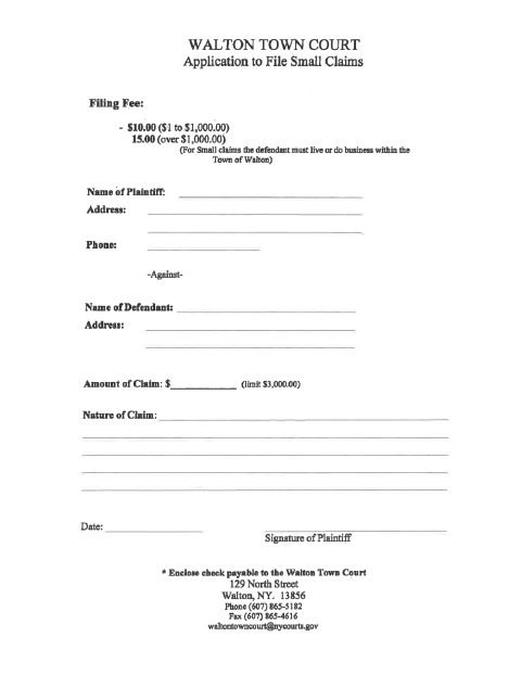 First page of the Application to File Small Claims