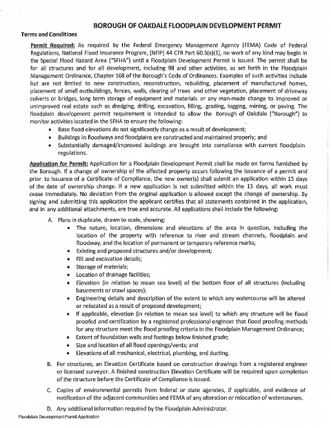 First page of the Floodplain Development Permit Application