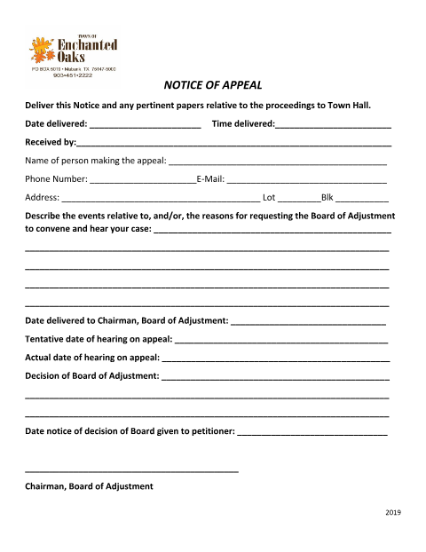 First page of the Notice of Appeal (Board of Adjustment)