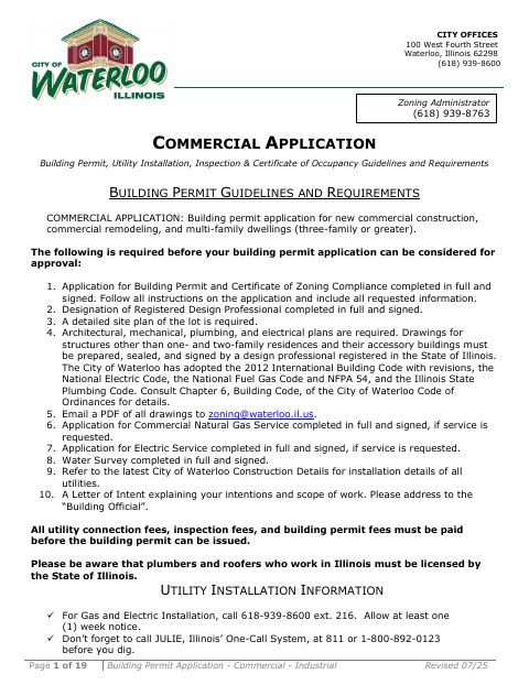 First page of the Building Permit Application - Commercial - Industrial