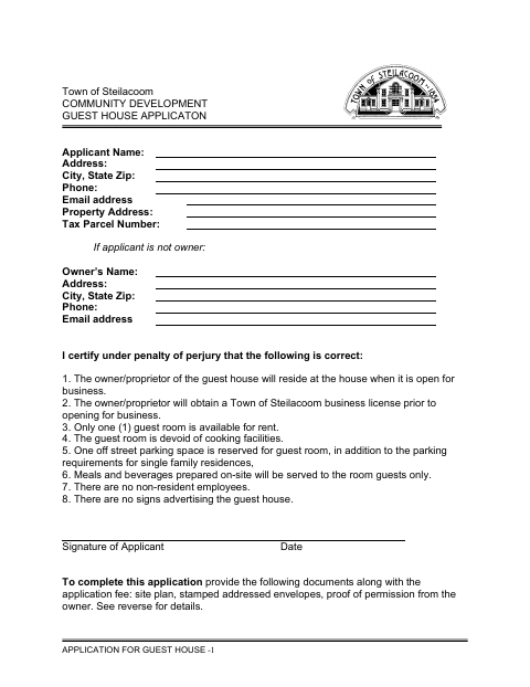 First page of the Guest House Application