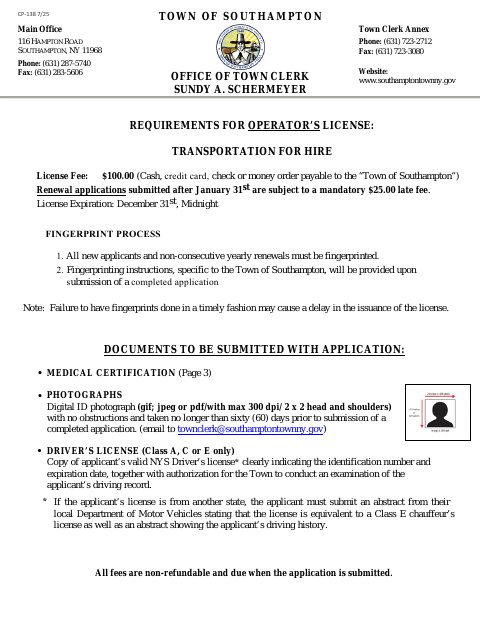 First page of the Operator’s License Application: Transportation for Hire