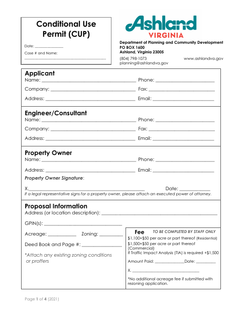 First page of the Conditional Use Permit Application