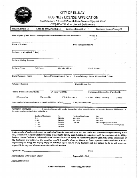 First page of the General Business License Application