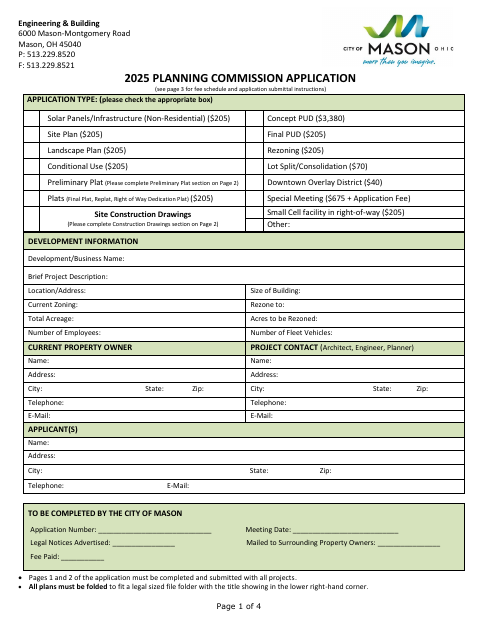 First page of the Planning Commission Application